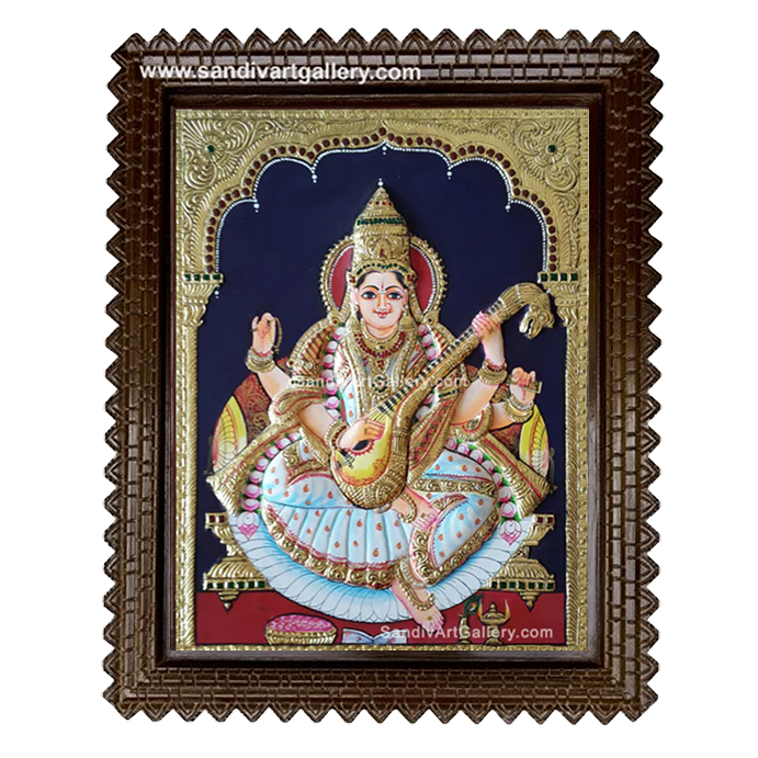 Saraswathi 2D Embossed Tanjore Painting