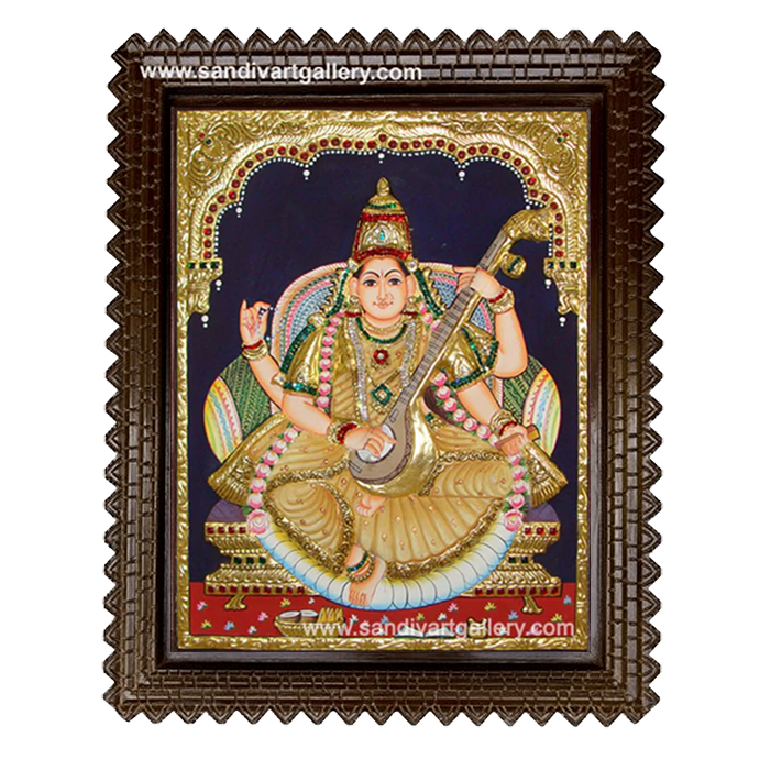 Saraswati Devi Semi Embossed Tanjore Painting 1