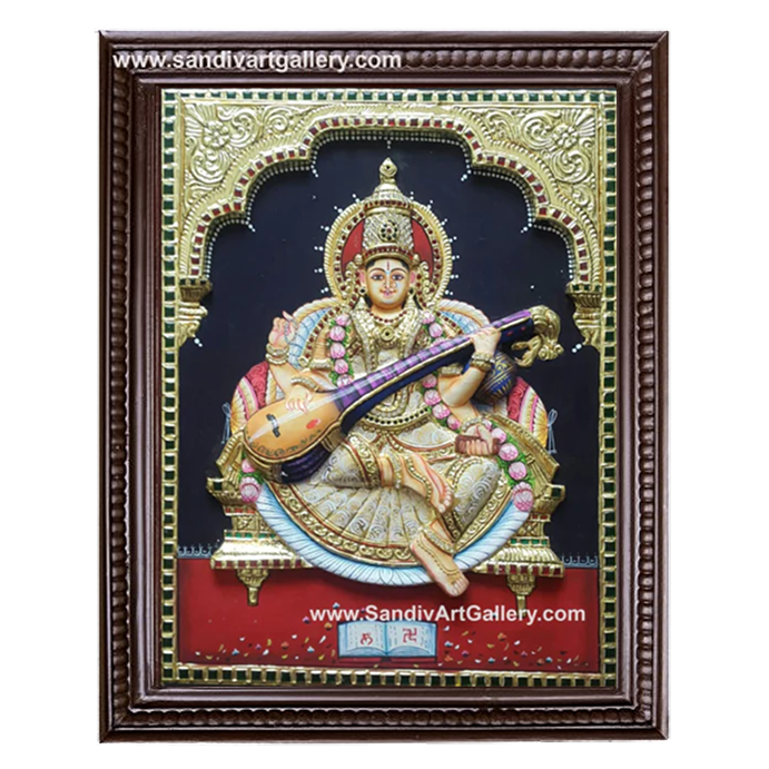 Saraswathi 3D Embossed Tanjore Painting