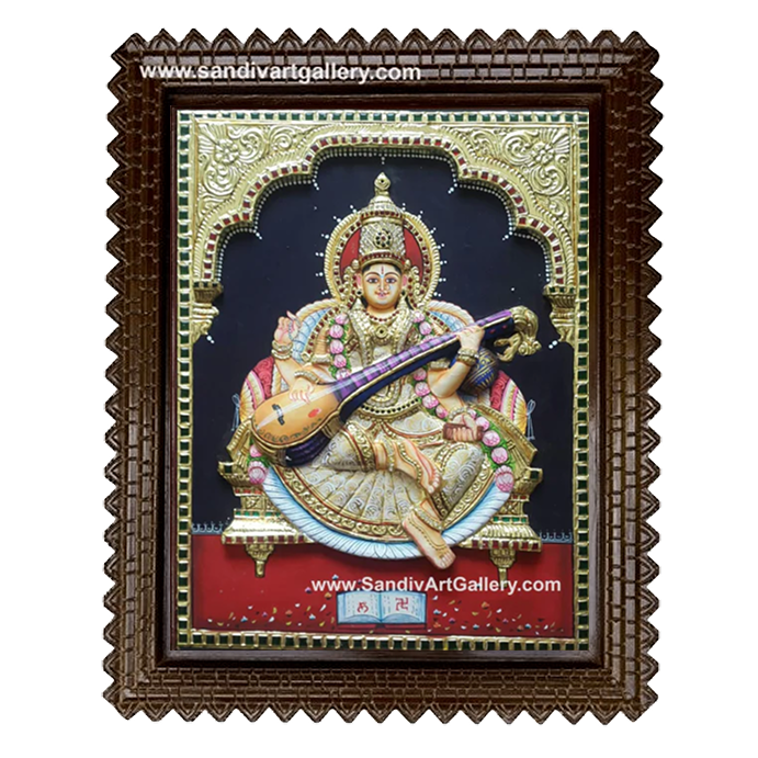 Saraswathi 3D Embossed Tanjore Painting