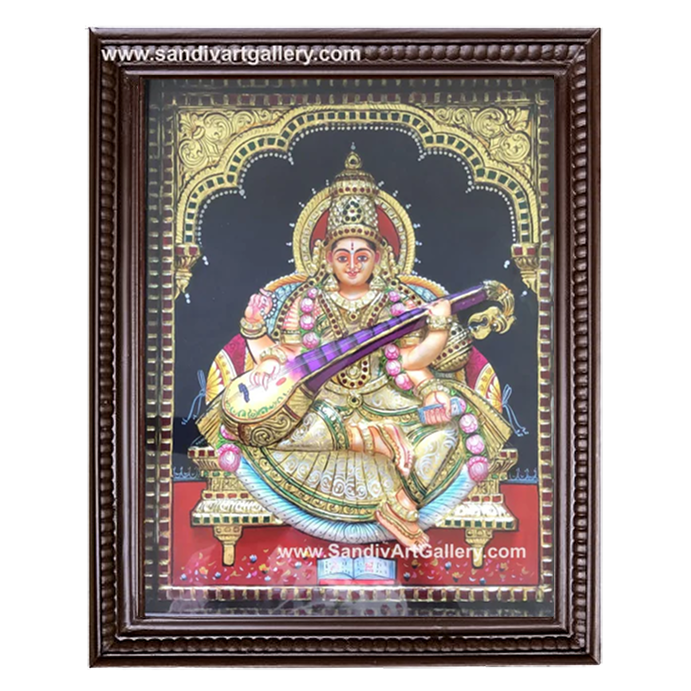 Saraswati Maatha 3D Super Embossed Tanjore Painting