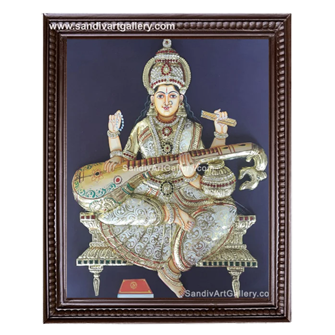 Saraswathi 3D Super Embossed Tanjore Painting
