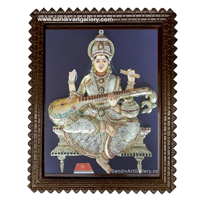 Saraswathi 3D Super Embossed Tanjore Painting