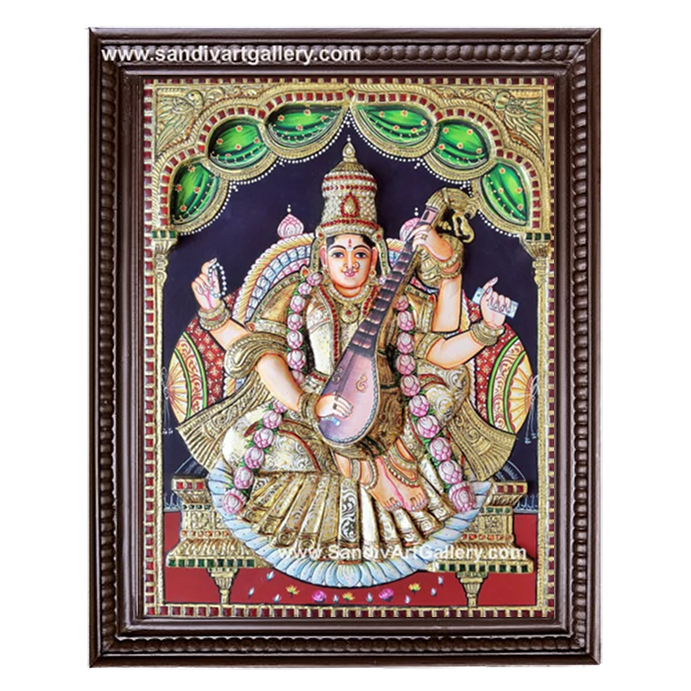Sarawati Maa 3D Embossed Tanjore Painting