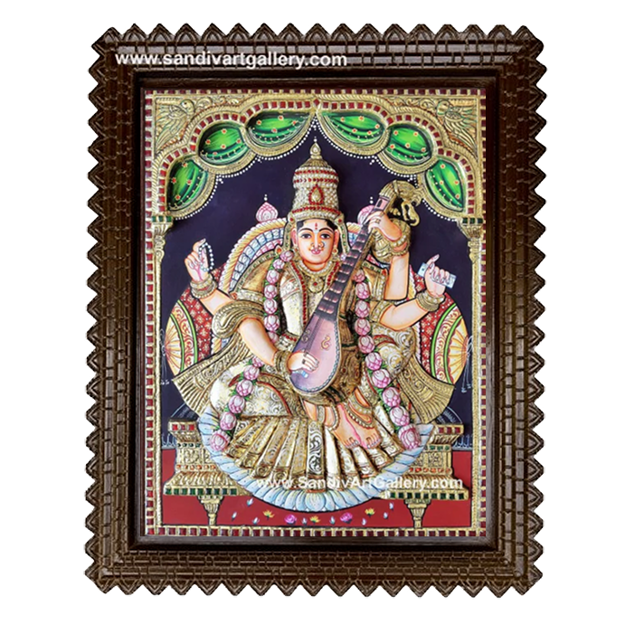 Sarawati Maa 3D Embossed Tanjore Painting
