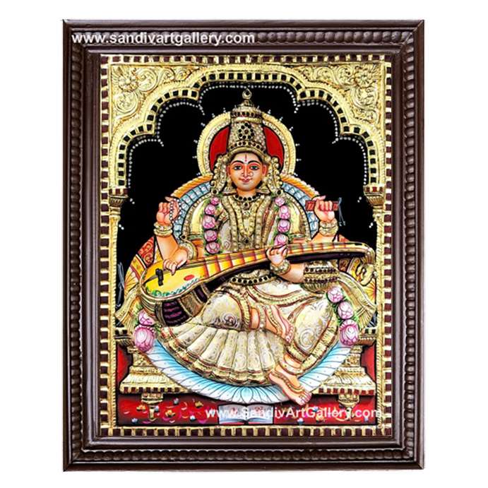Saraswathi Devi 3D Embossed Tanjore Painting 1