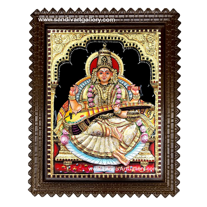 Saraswathi Devi 3D Embossed Tanjore Painting 1