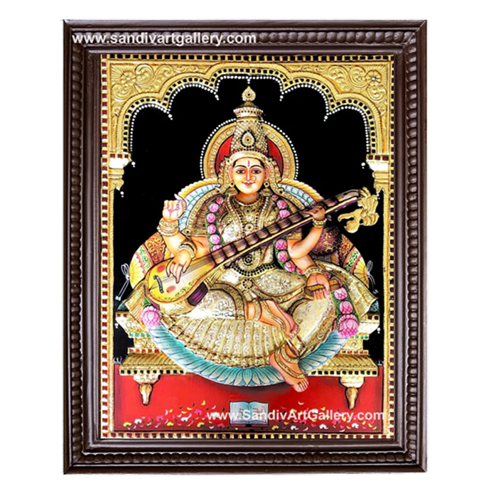 Saraswati 3D Embossed Tanjore Painting