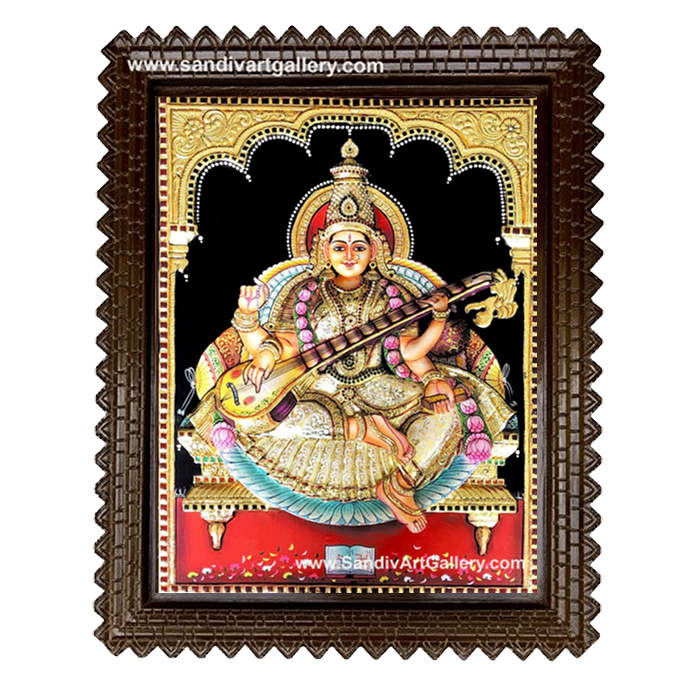 Saraswati 3D Embossed Tanjore Painting