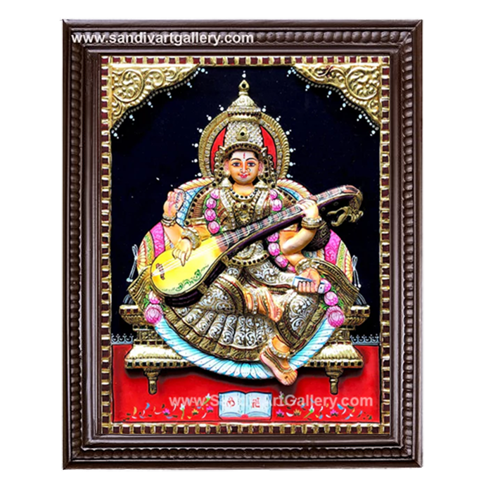 Saraswati 3D Super Embossed Tanjore Painting
