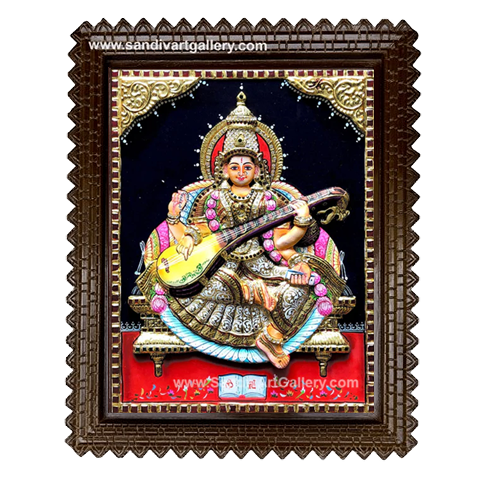 Saraswati 3D Super Embossed Tanjore Painting