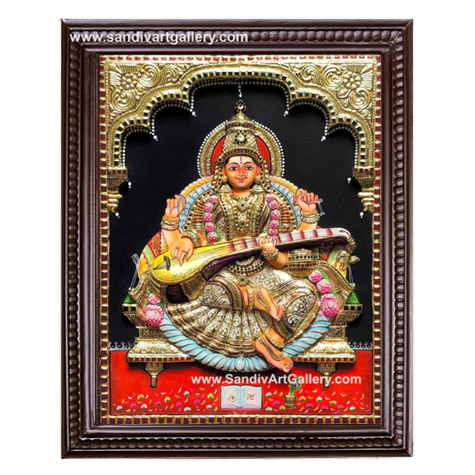 Saraswathi 3D Embossed Tanjore Painting 1