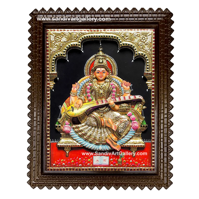 Saraswathi 3D Embossed Tanjore Painting 1