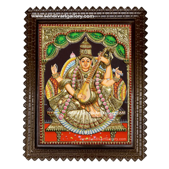 Saraswathi Devi 3D Embossed Tanjore Painting 2