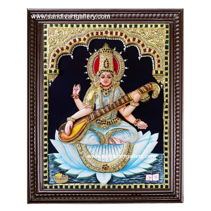 Saraswathi 3D Embossed Tanjore Painting