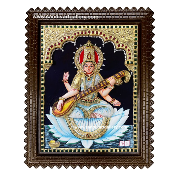Saraswathi 3D Embossed Tanjore Painting