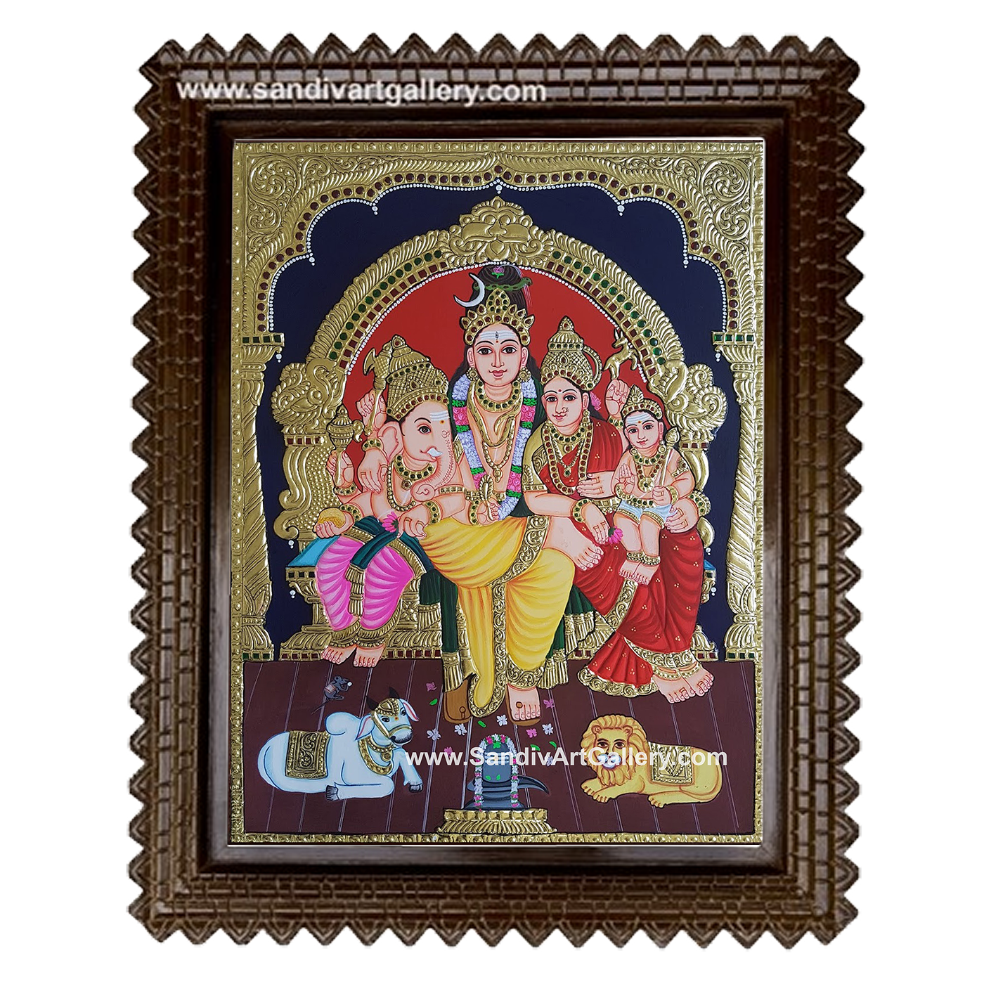 Shiva Parvati Vinayagar Murugar Tanjore Painting
