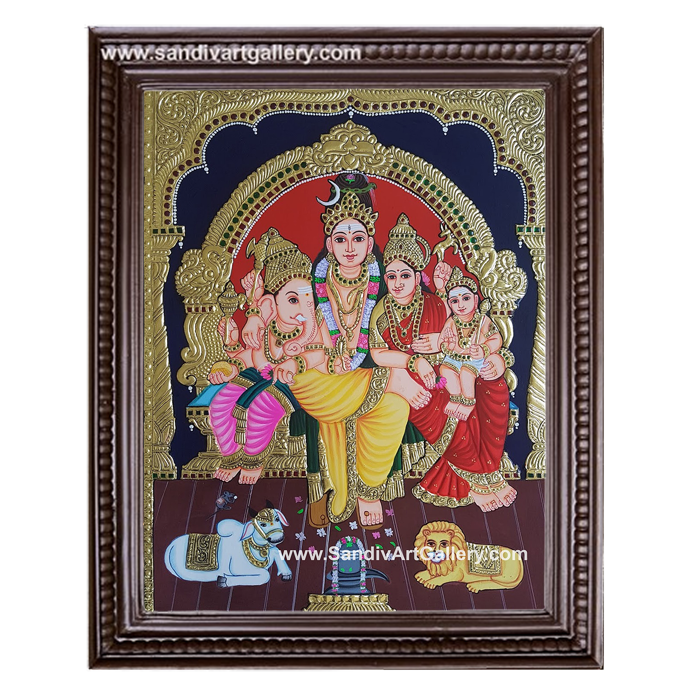 Shiva Parvati Vinayagar Murugar Tanjore Painting