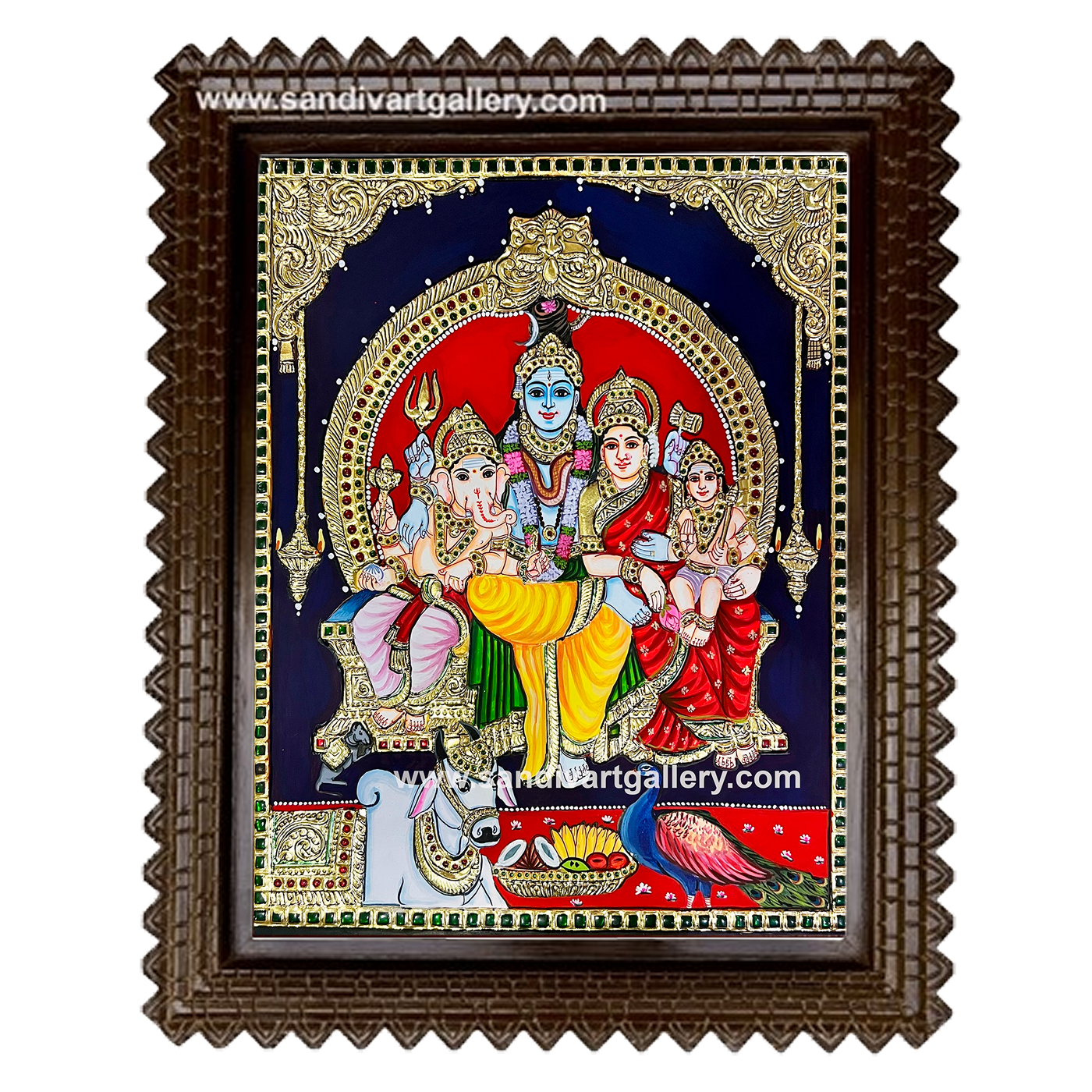 Shivan Parvathi Devi Ganesha Karthikeya Tanjore Painting