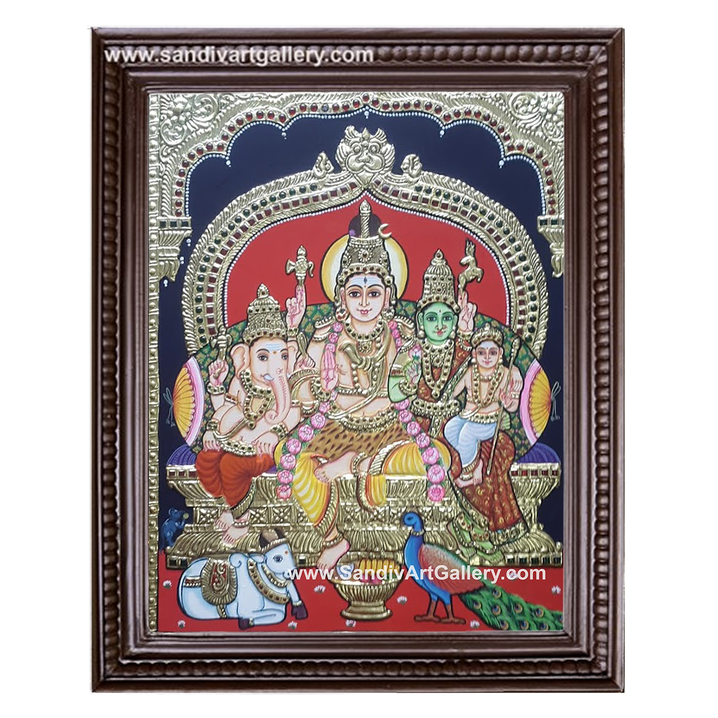 Shiva Parvati Devi Ganesha Karthikeya Tanjore Painting 1