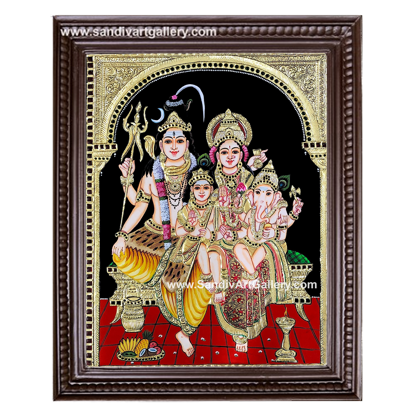 Shivan Parvati Ganesha Subramanya Swamy Tanjore Painting 1