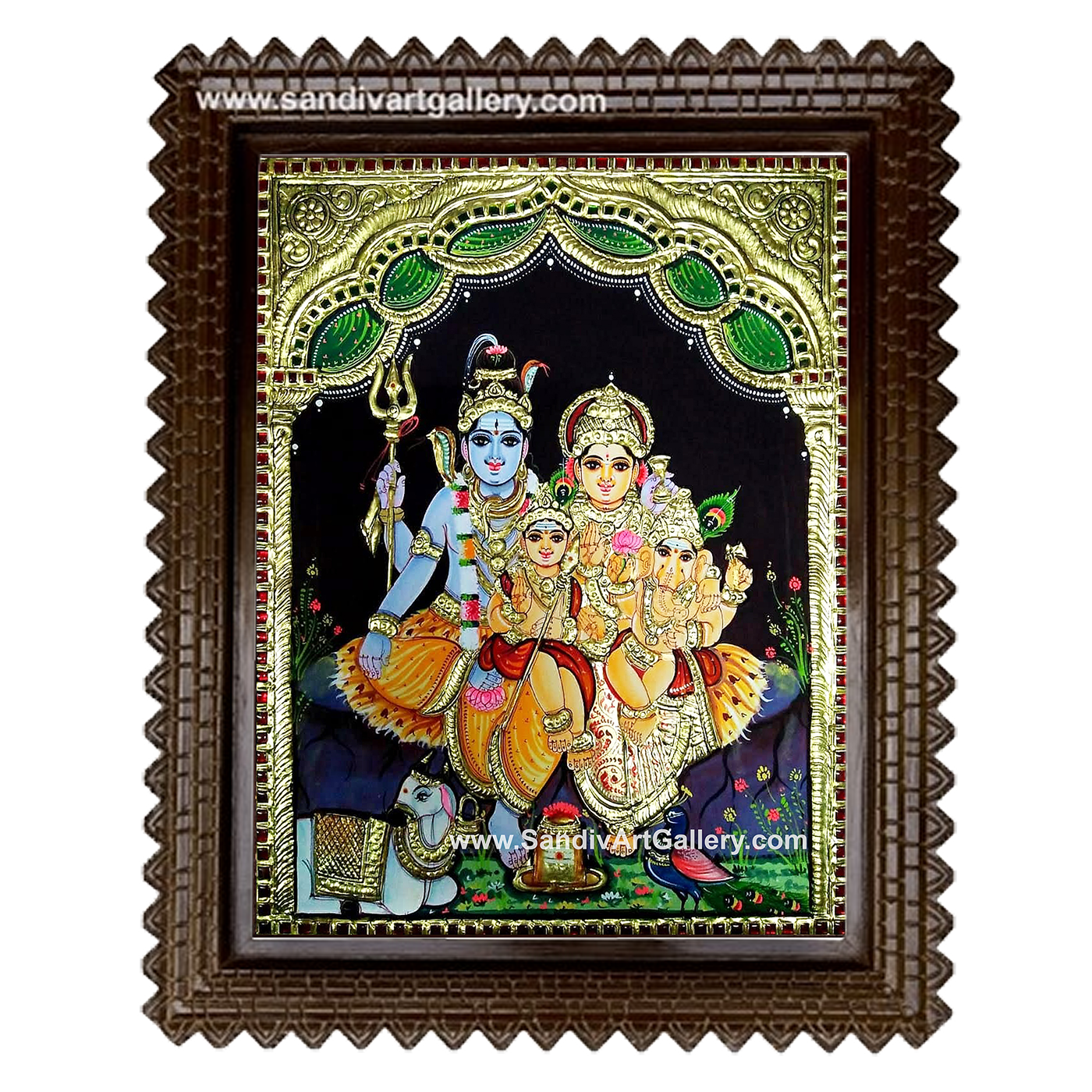 Shiva Parvati Vinayagar Murugar Tanjore Painting 1