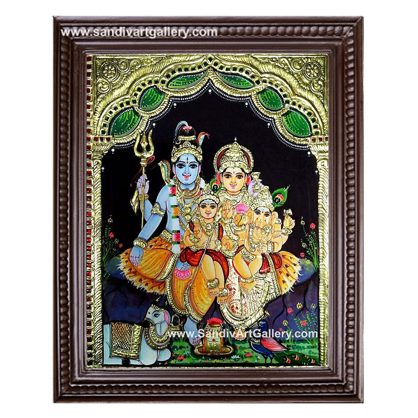 Shiva Parvati Vinayagar Murugar Tanjore Painting 1