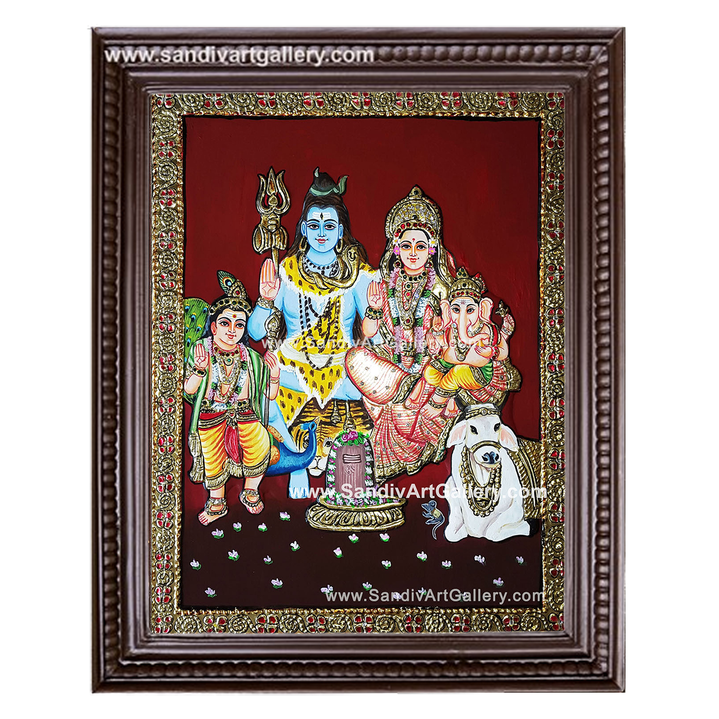 Lord Shiva Parvathi Ganesh Murugan Tanjore Painting