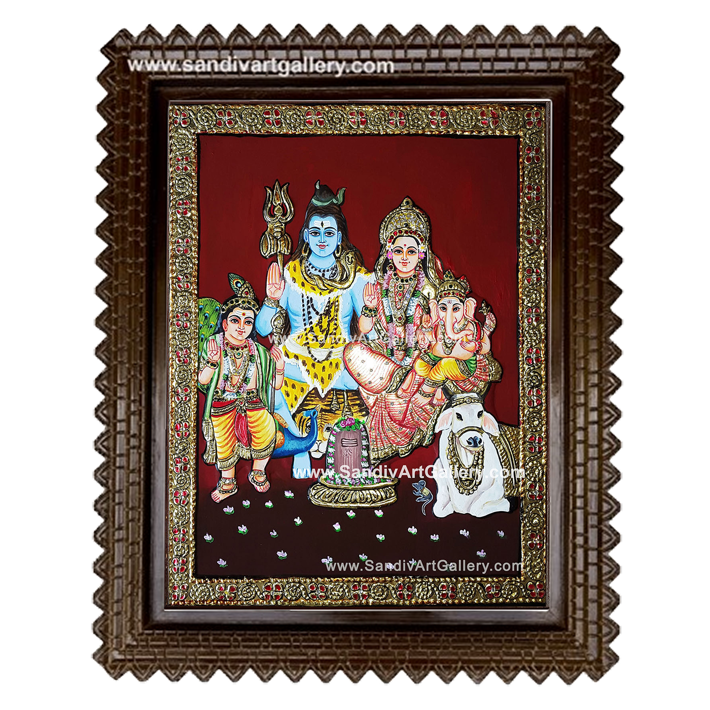 Lord Shiva Parvathi Ganesh Murugan Tanjore Painting