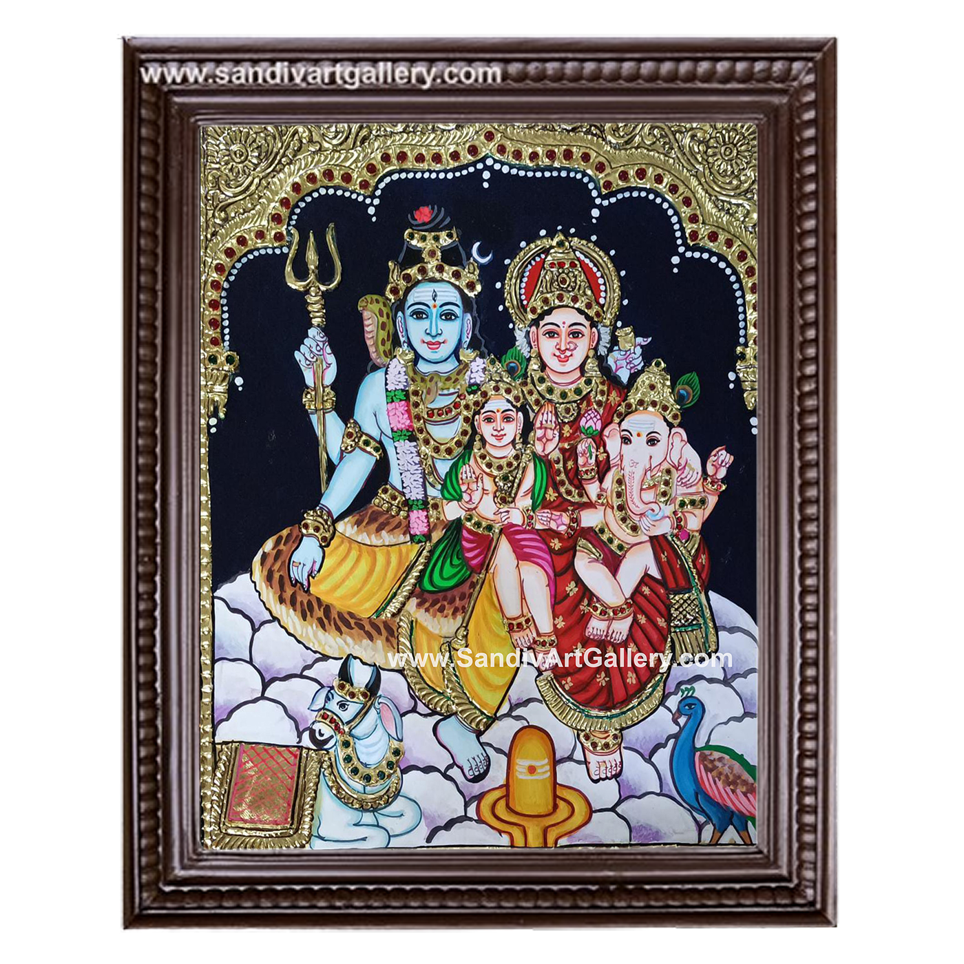 Shiva with his Family Tanjore Painting