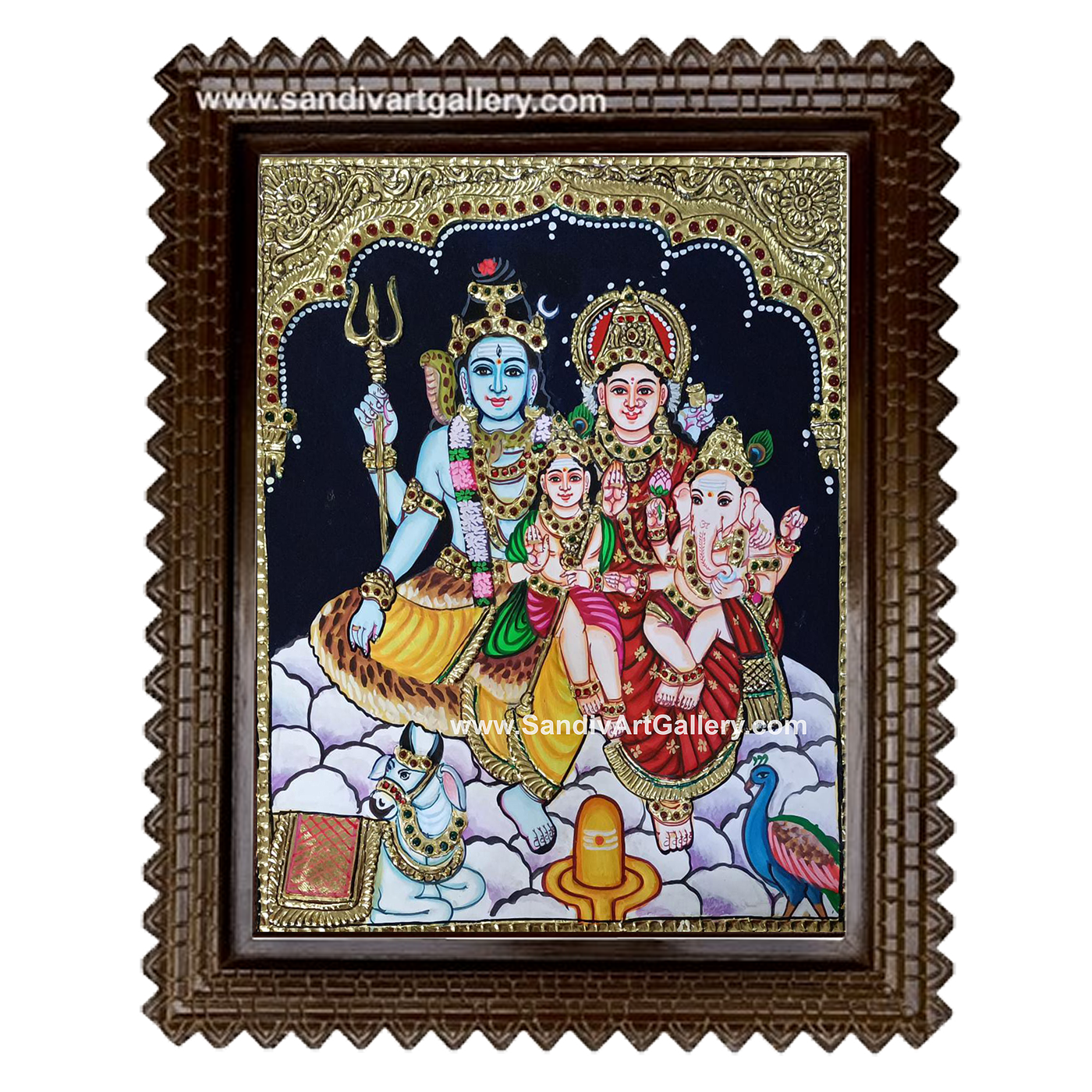 Shiva with his Family Tanjore Painting