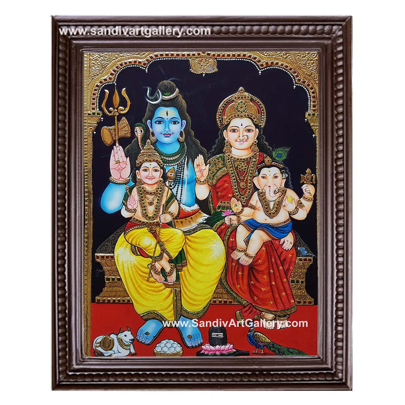 Lord Shiva Parvathi Ganesha and Karthikeya Tanjore Painting