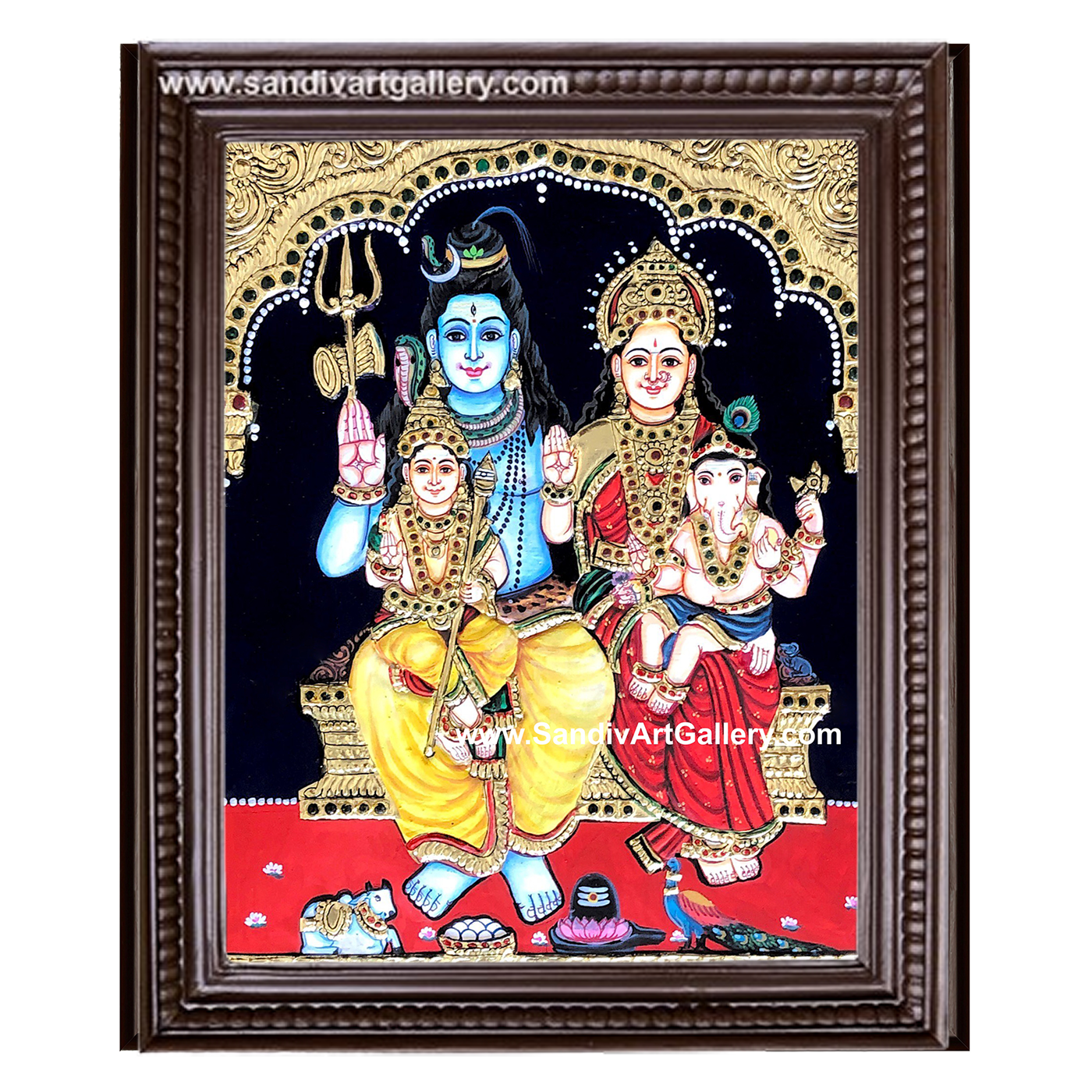 Shiva Parvati Vinayagar Murugar Tanjore Painting 2