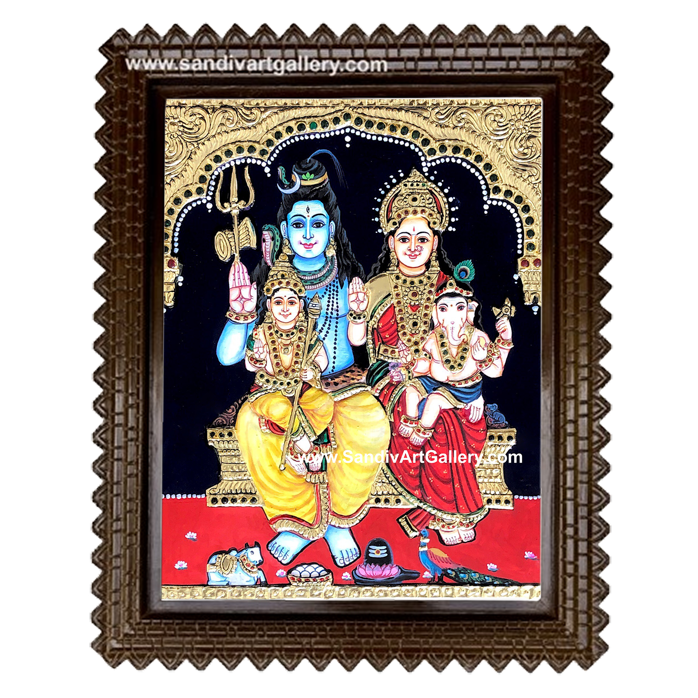 Shiva Parvati Vinayagar Murugar Tanjore Painting 2