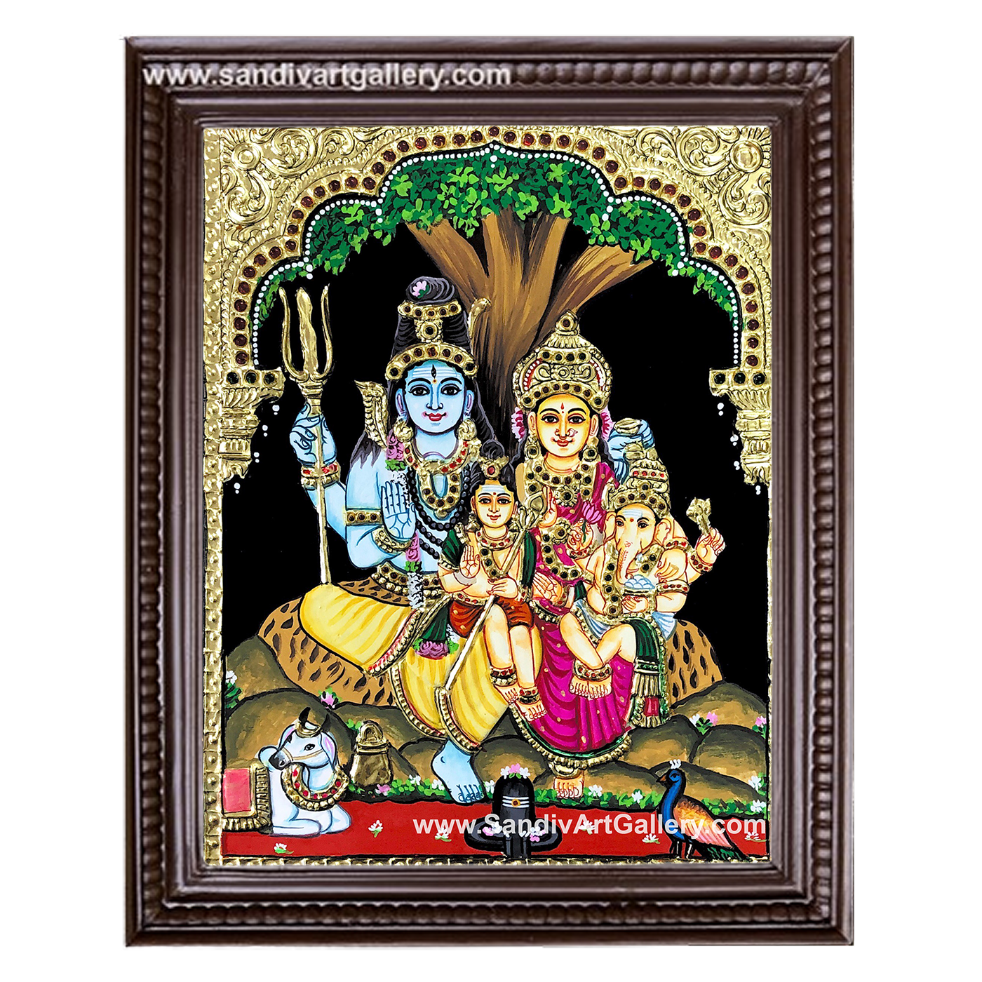 Shiva Parvathi Ganesha Subramanya Swamy Tanjore Painting 1