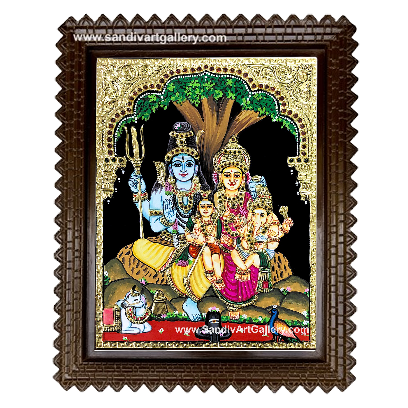 Shiva Parvathi Ganesha Subramanya Swamy Tanjore Painting 1