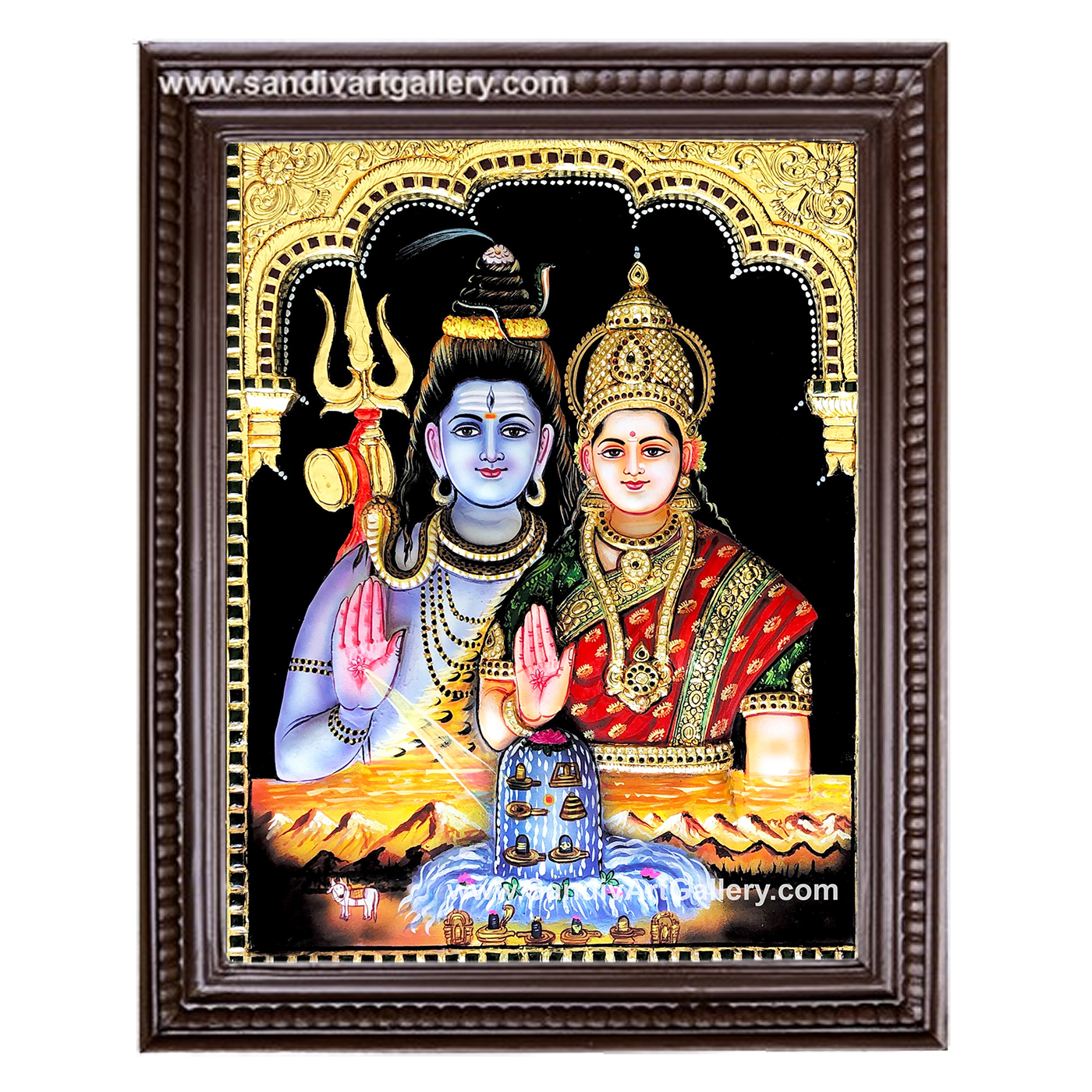 Shiva and Parvathi Devi 3D Embossed Tanjore Painting