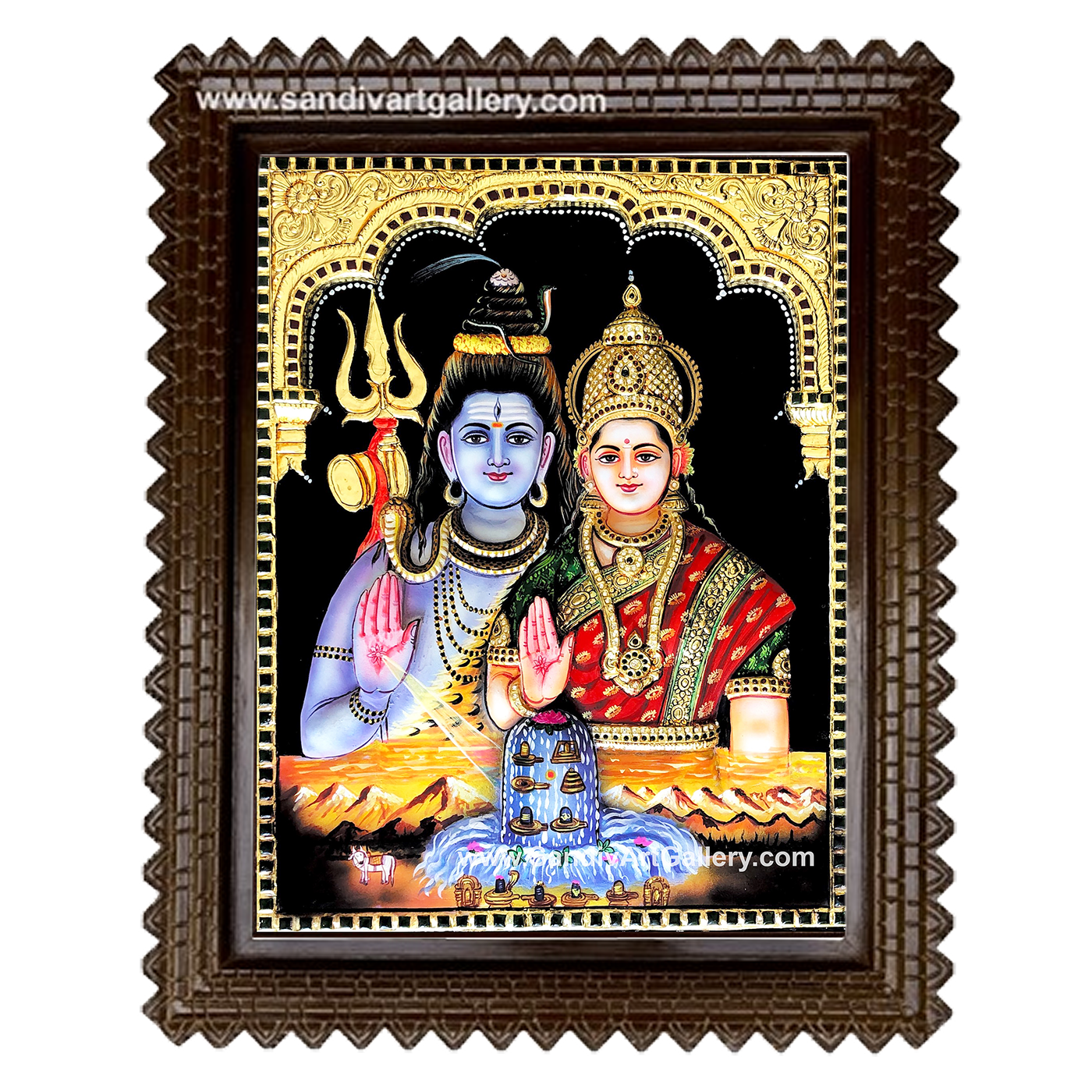 Shiva and Parvathi Devi 3D Embossed Tanjore Painting