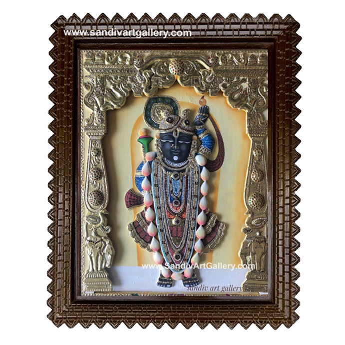 Lord Shrinathji Nathdwara 3D Embossed Tanjore Painting