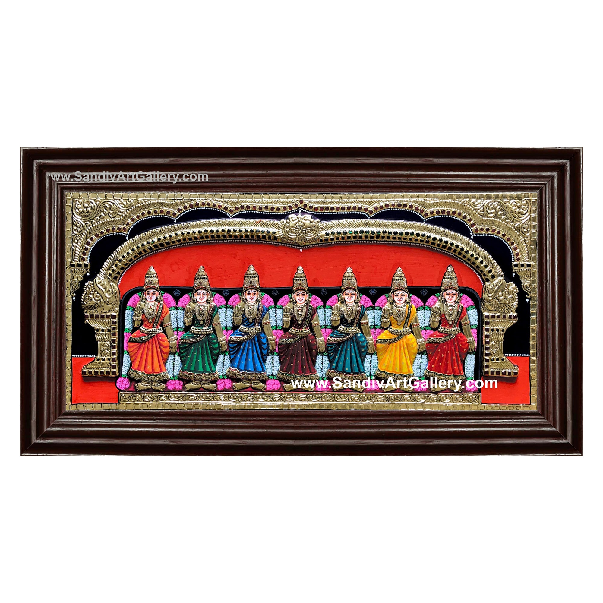 Saptha Kannigal Semi Embossed Tanjore Painting