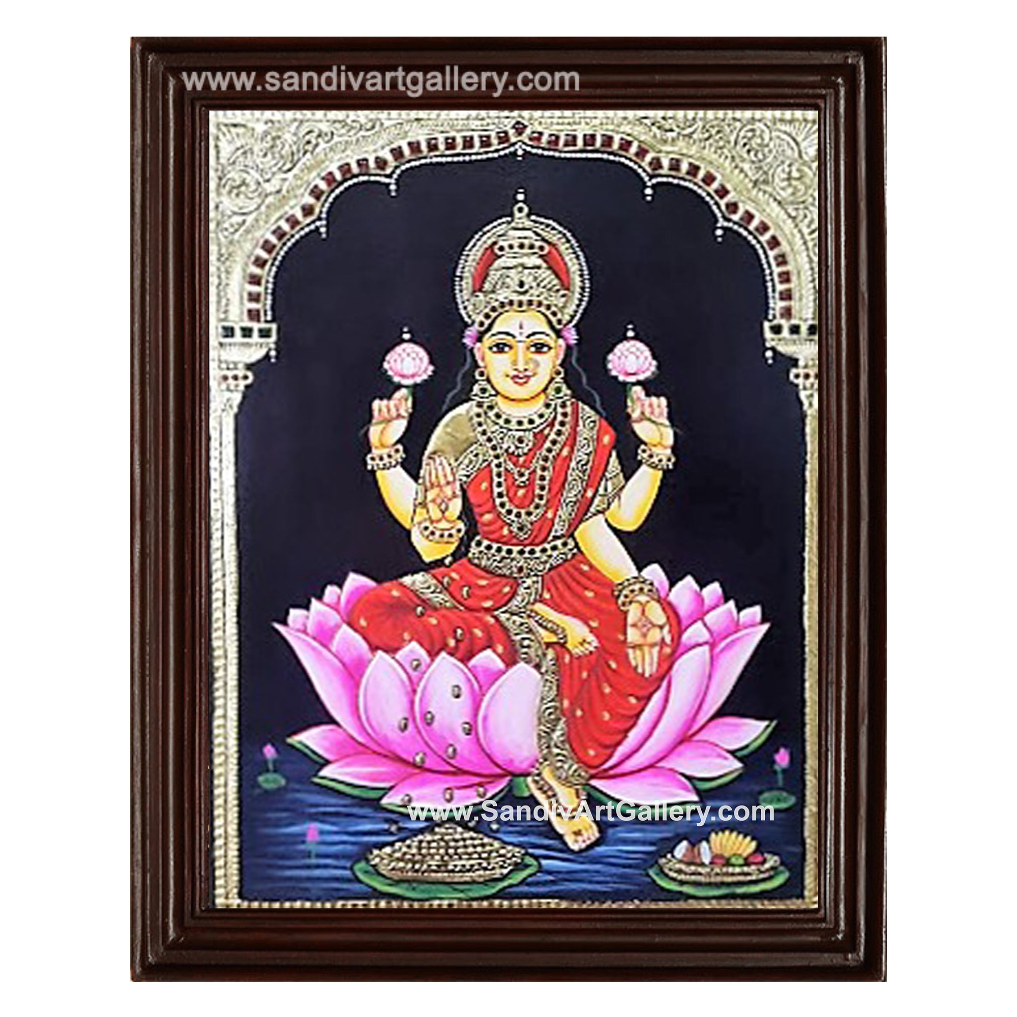 Lakshmi on Lotus Tanjore Painting