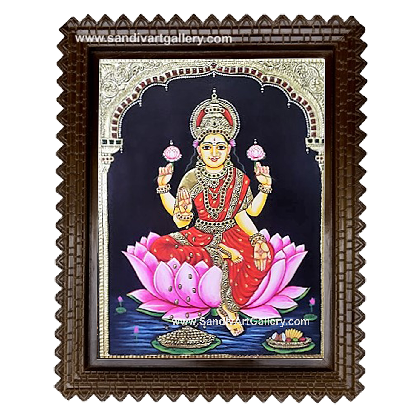 Lakshmi on Lotus Tanjore Painting