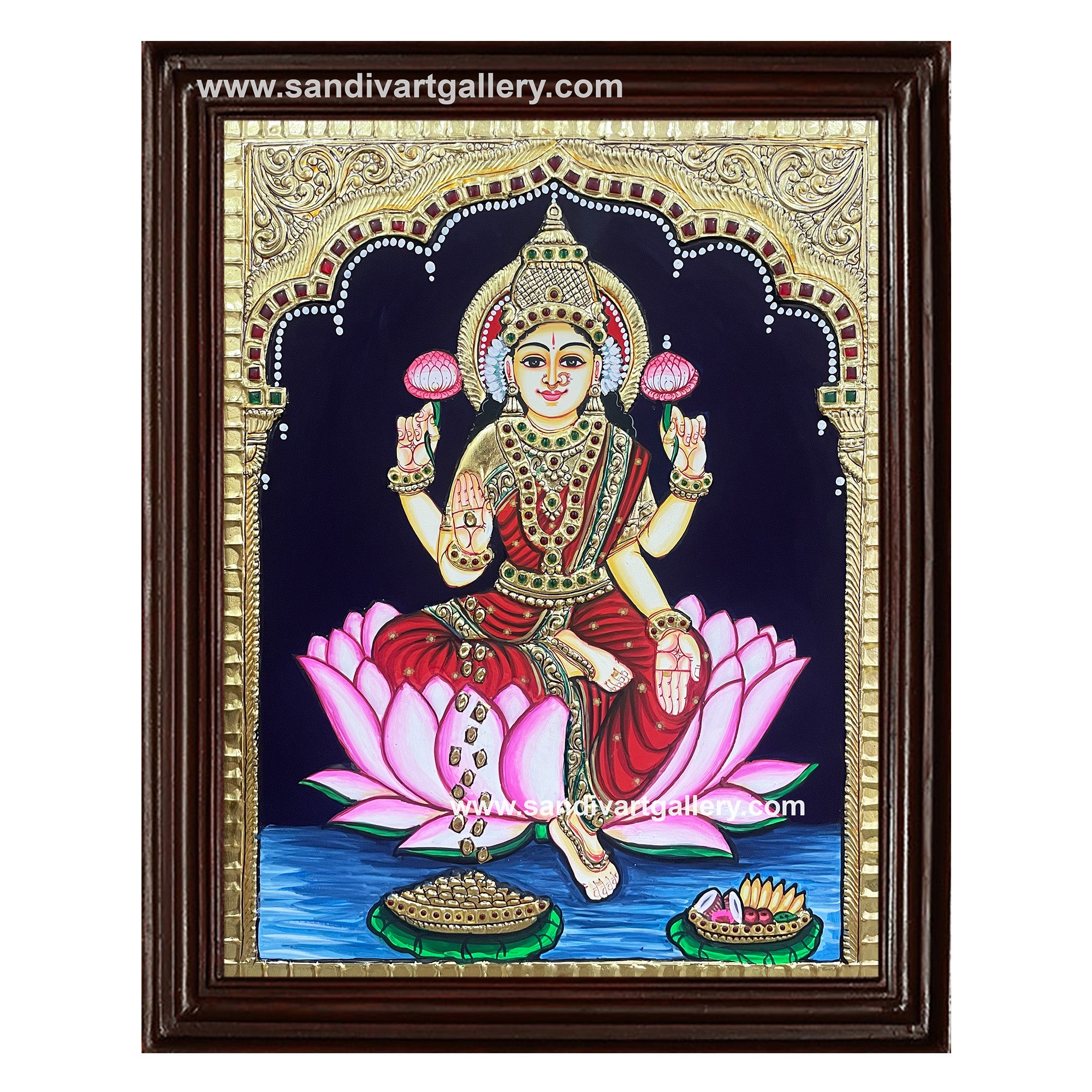 Lakshmi on Lotus Tanjore Painting