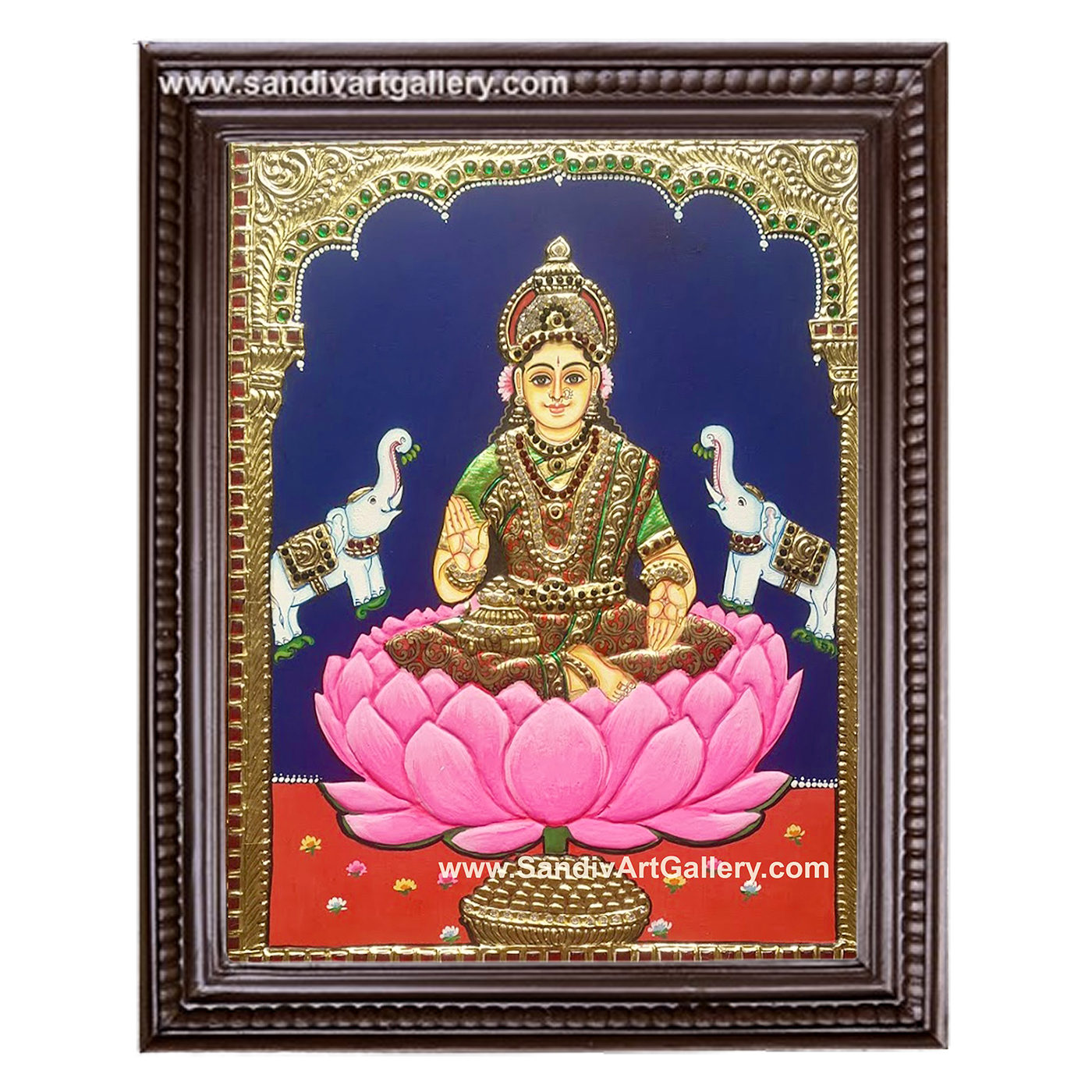 Gajalakshmi on Lotus Tanjore Painting