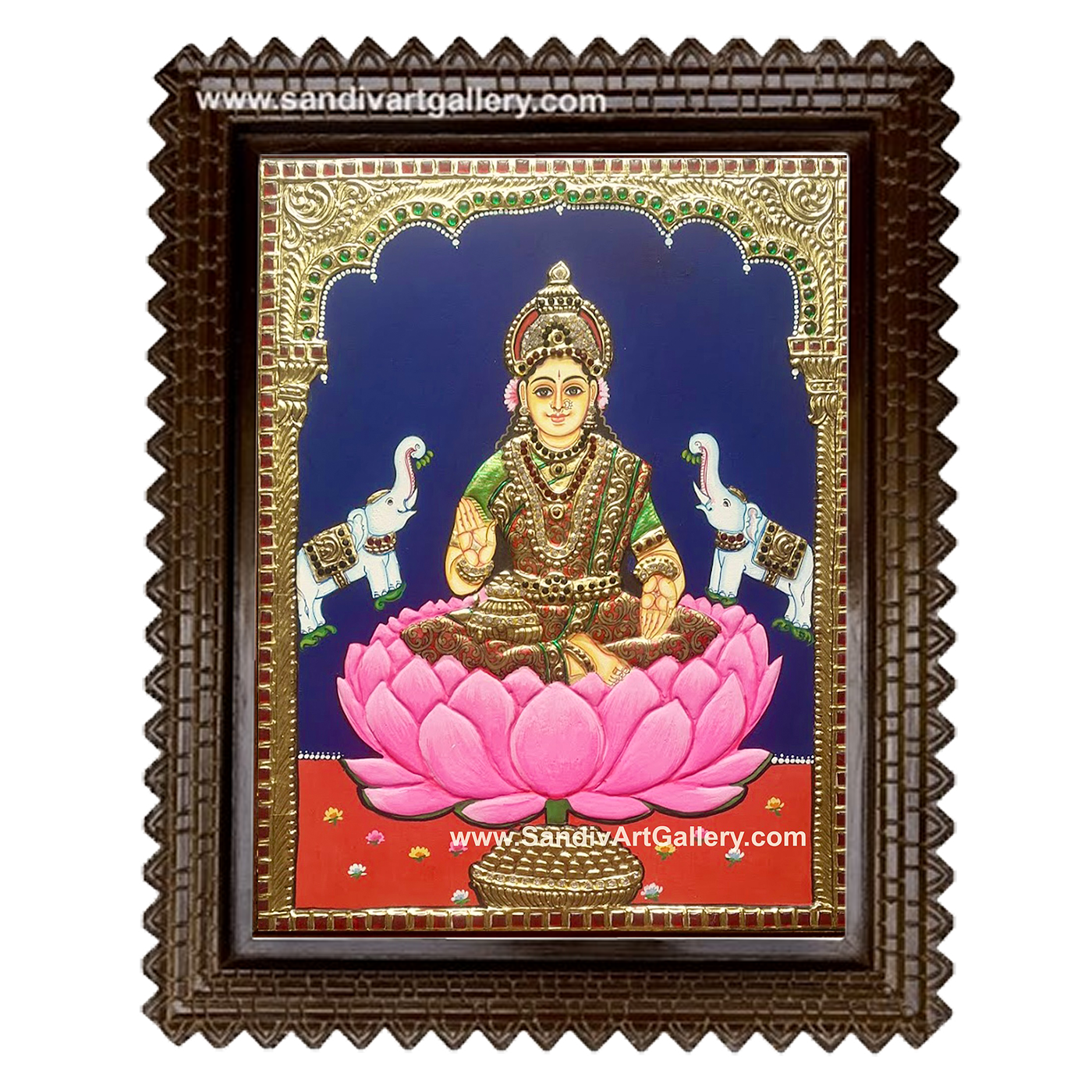 Gajalakshmi on Lotus Tanjore Painting