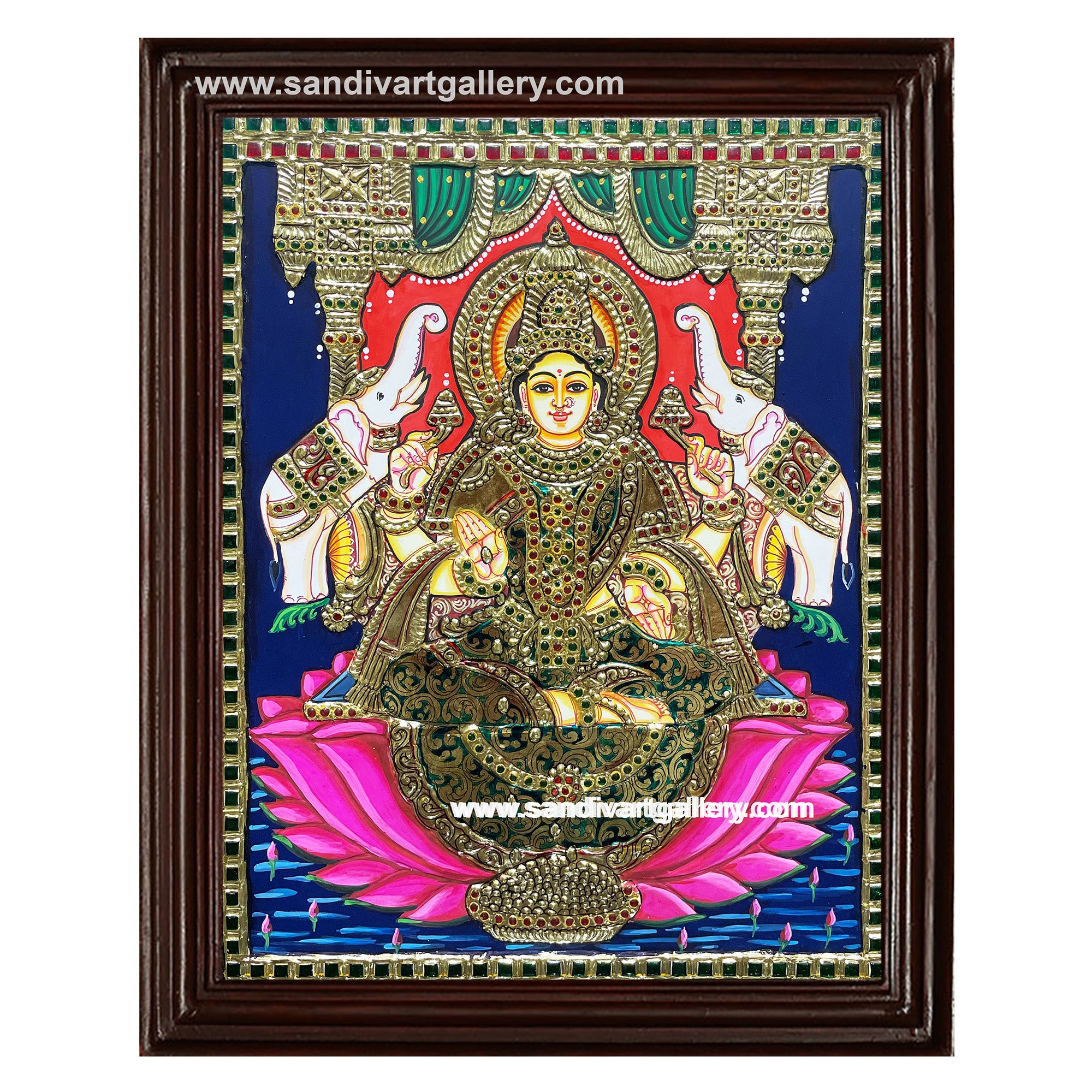 Gajalakshmi on Lotus Tanjore Painting