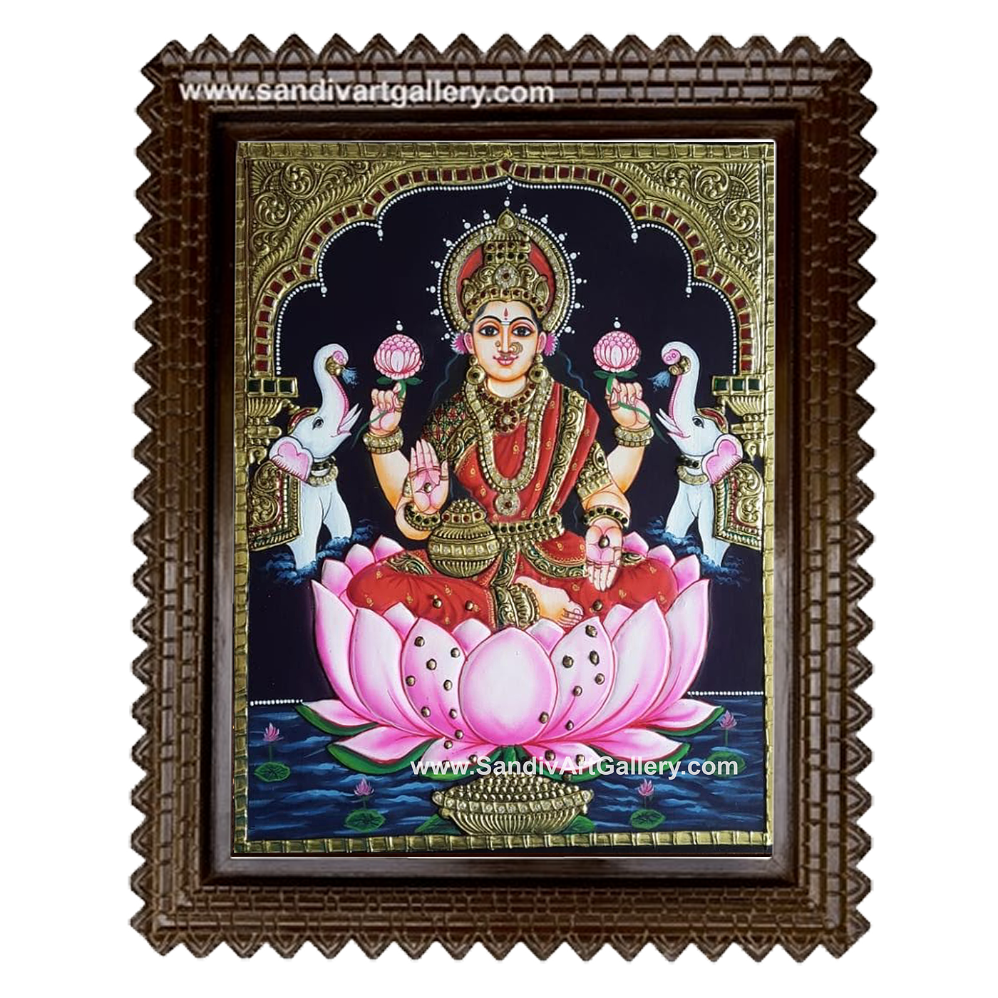 Ghaja Lakshmi on Lotus Tanjore Painting