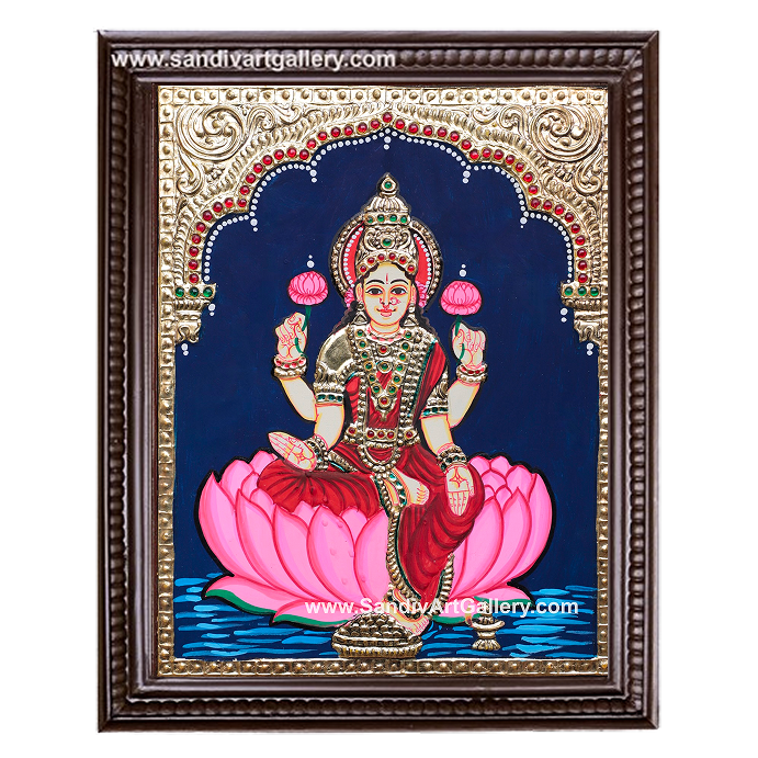 Lakshmi on Lotus Tanjore Painting1