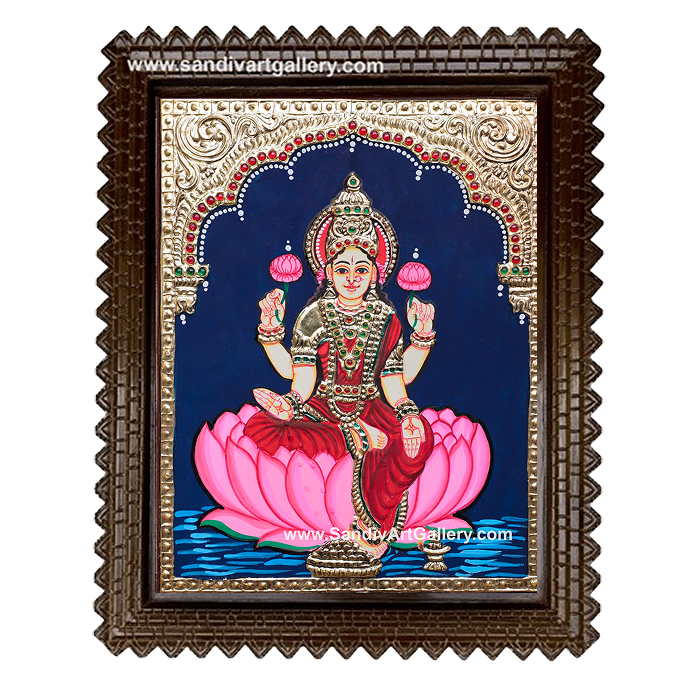 Lakshmi on Lotus Tanjore Painting1