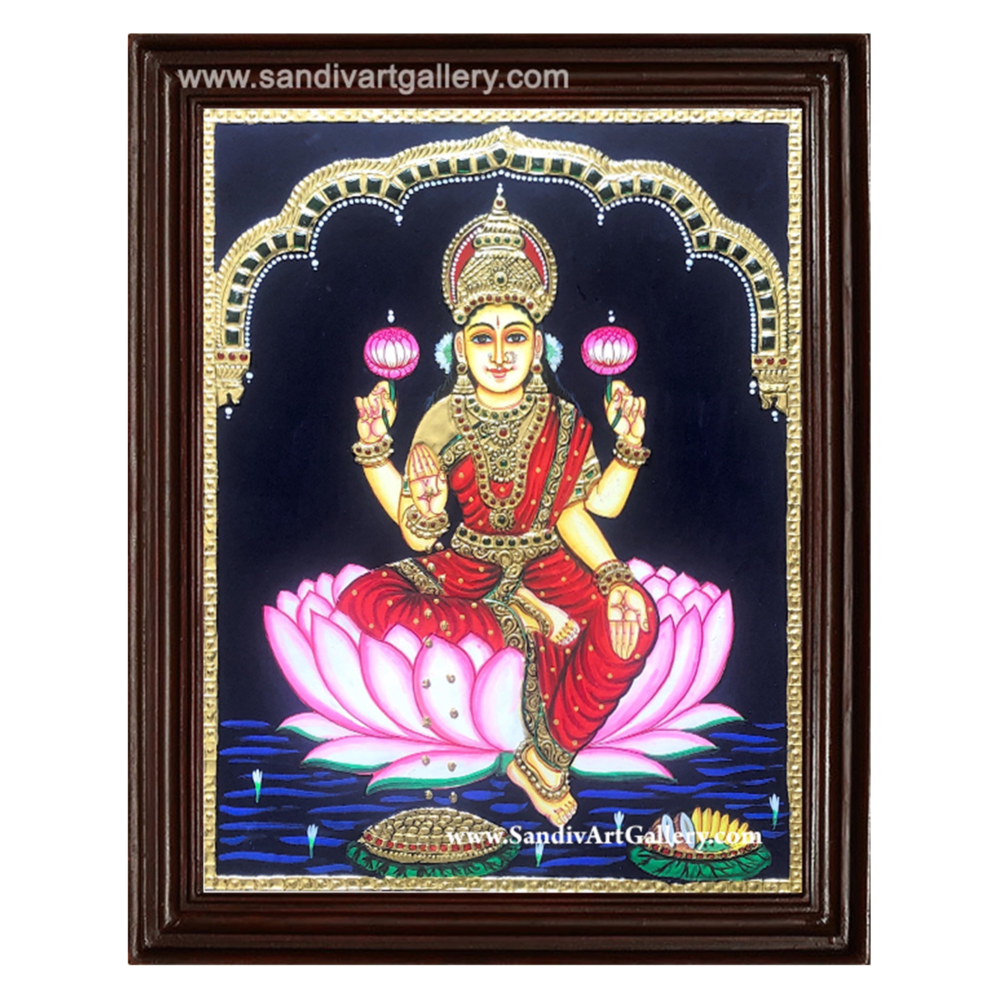 Lakshmi on Lotus Tanjore Painting2